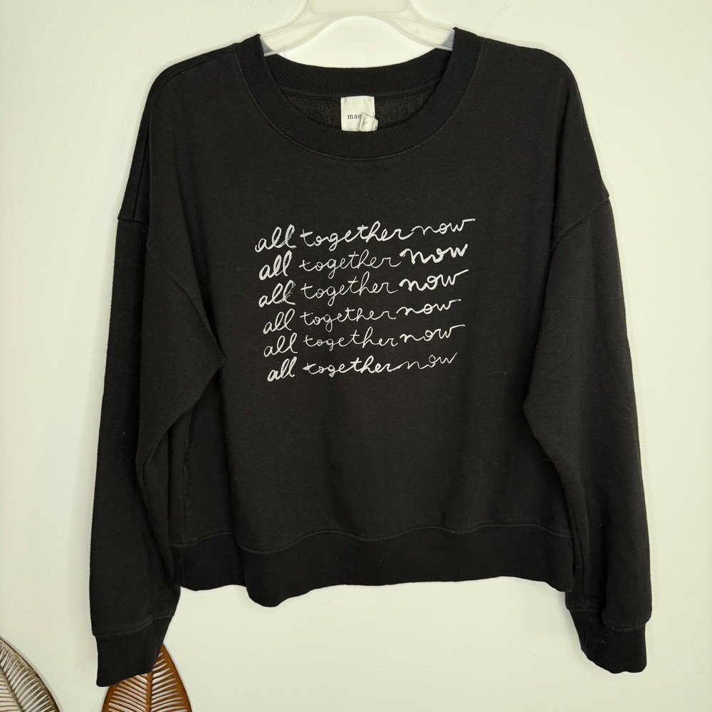 Maeve Anthropologie Black All Together Now Graphic Sweatshirt Roomy Town Medium - Picture 3 of 10